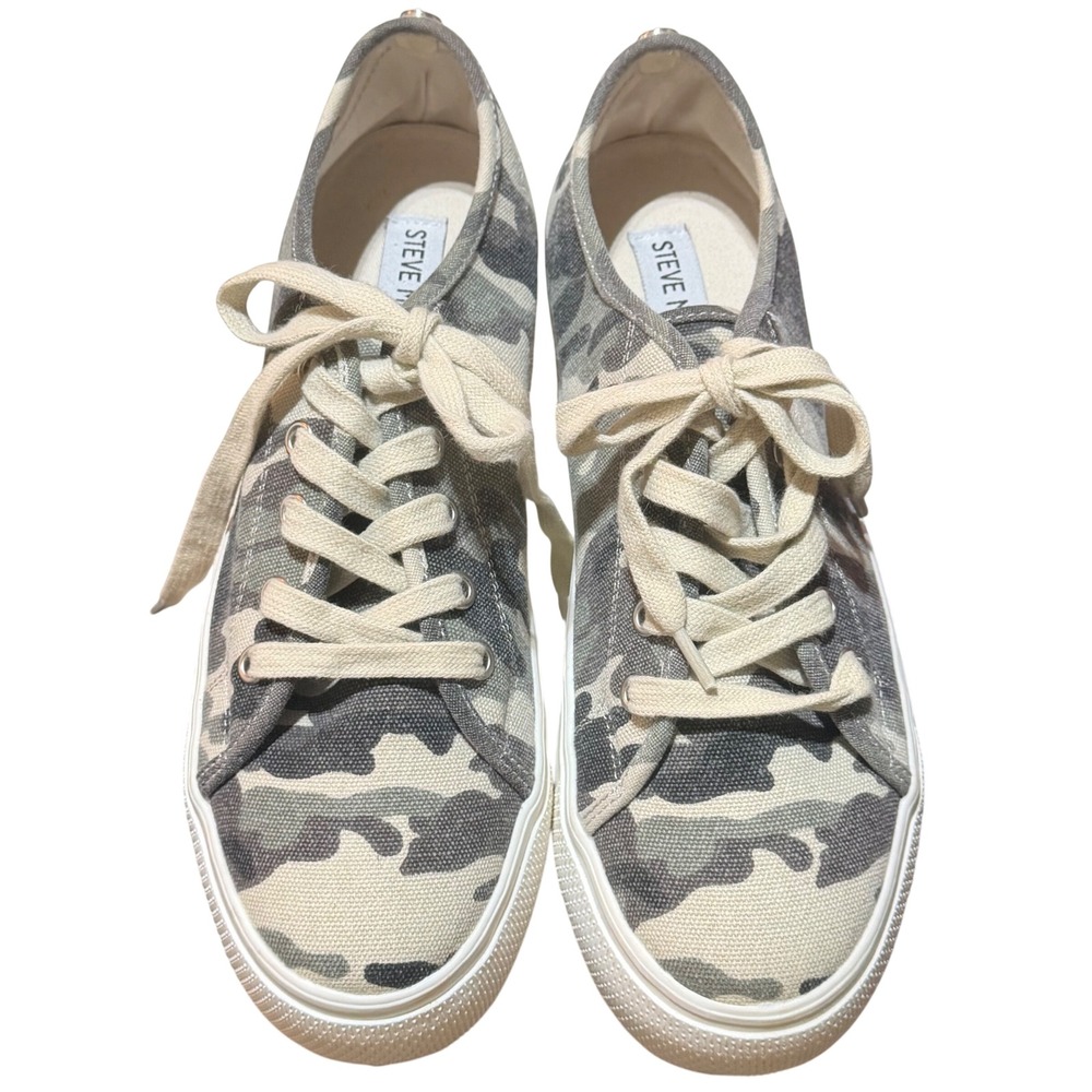 Steve Madden Elore Platform Sneaker Womens 8 Camo Canvas Flatform Low Top Y2K - Picture 8 of 8